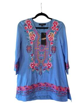 Calessa Floral Embroidered Tunic Blouse